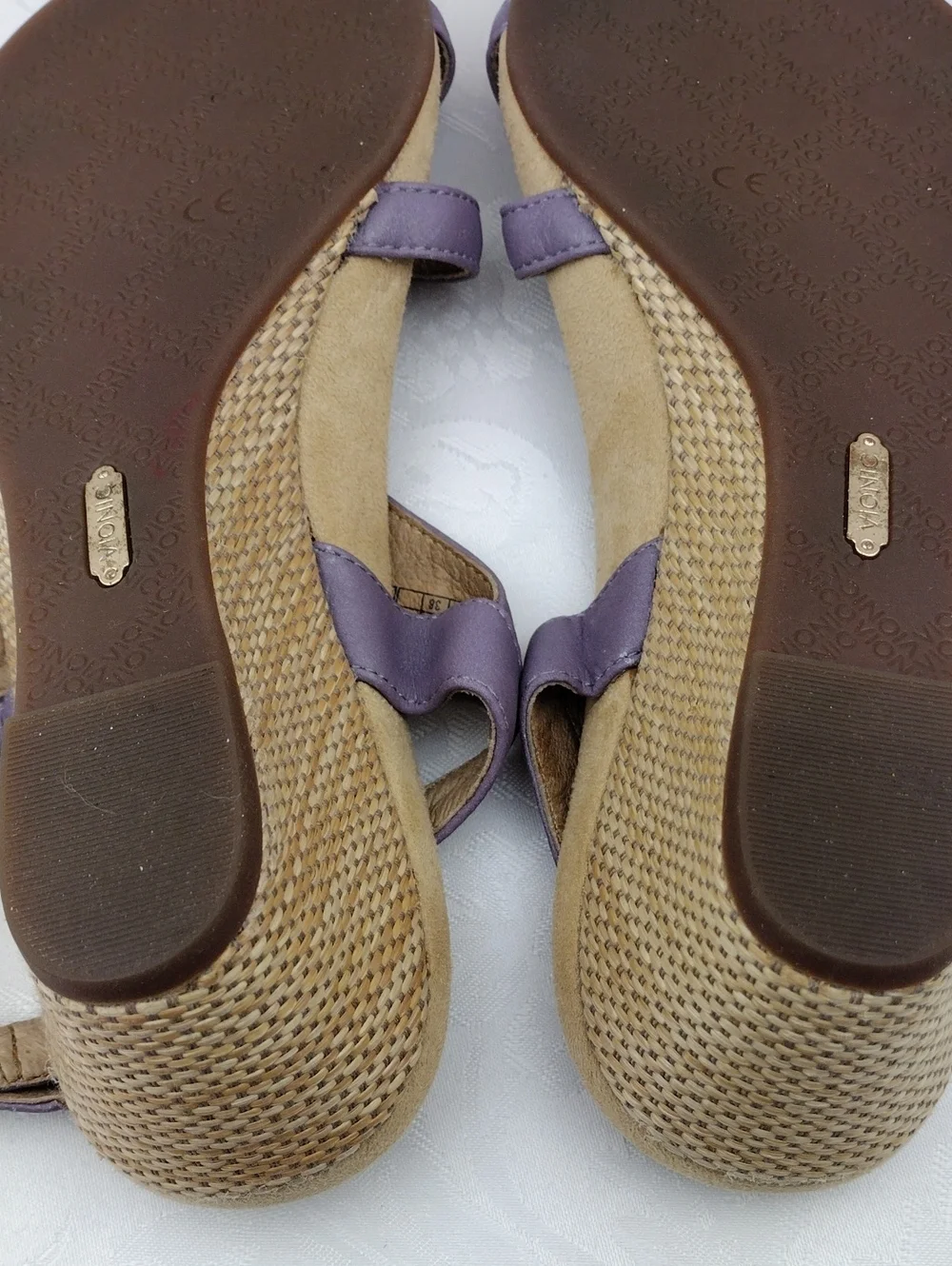 Vionic Orthaheel Catarina Leather Purple Studded Open Toe Slingback Wedge Sandal